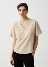 Ovs Viscose And Linen Blouse With V Neck